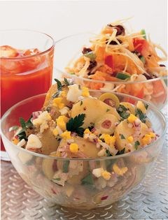 Potato salad with egg, mayonnaise and olives