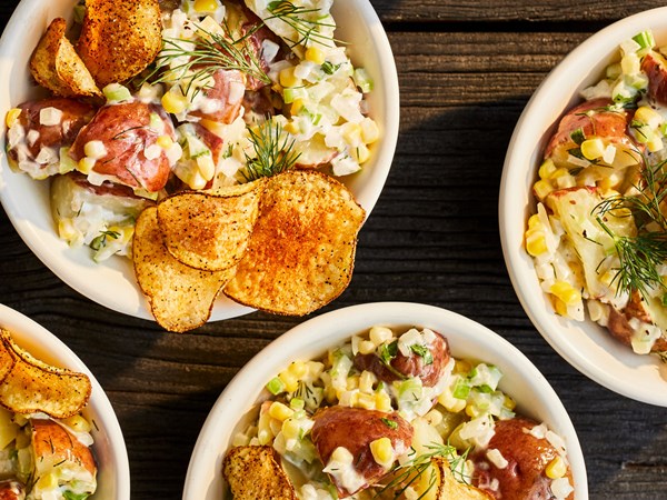 Potato salad with fresh corn and basil