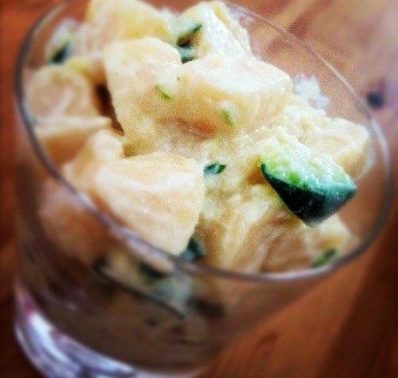 Potato salad with Greek cheese, courgette and yoghurt