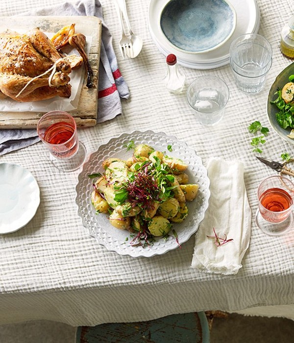 Potato salad with green mayonnaise