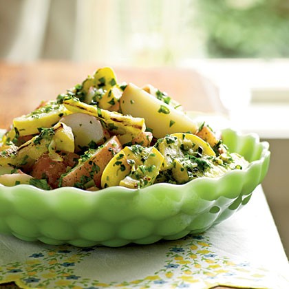 Potato salad with herbs and grilled summer squash