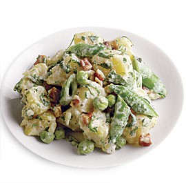 Potato salad with pancetta, peas, and mixed herbs