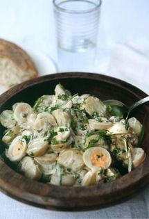 Potato salad with quail's eggs, capers and anchovies