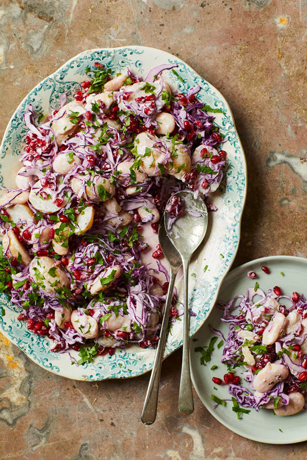 Potato salad with red cabbage and pomegranate
