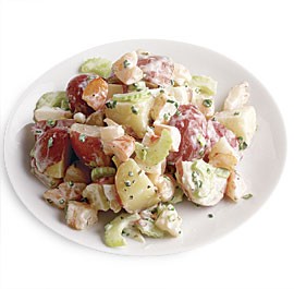 Potato salad with shrimp, celery, and tarragon