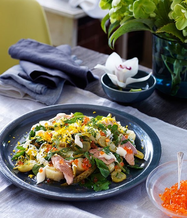 Potato salad with smoked trout