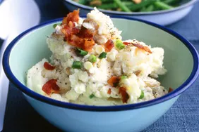 Potato salad with sour cream and scallions