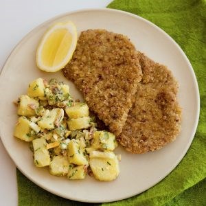 Potato salad with veal schnitzel 