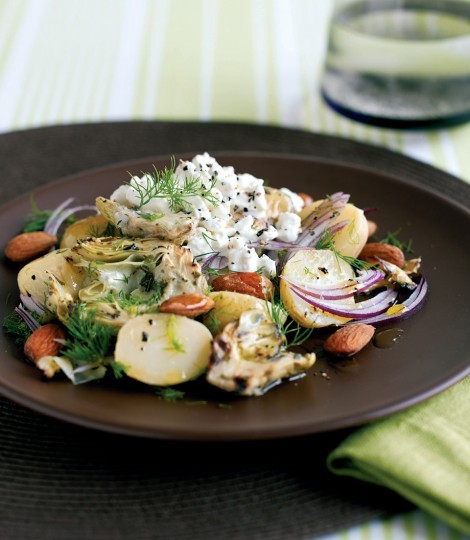 Potato, smoked almond and artichoke salad