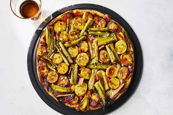 Potato tarte Tatin with bacon and Gruyère