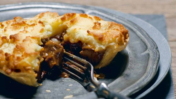 Potato-topped venison and mushroom pies