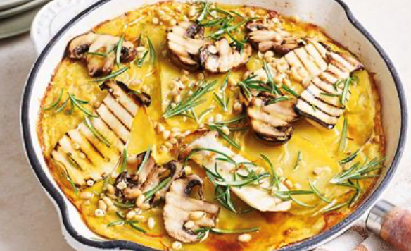 Potato tortilla with marinated mushrooms