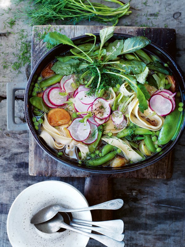 Potato, vegetable and pappardelle soup