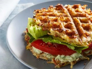 Potato waffle sandwiches with herbed tofu cream