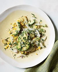Potatoes, corn and avocado with horseradish dressing