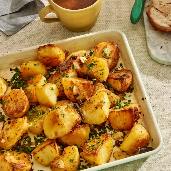Potatoes with anchovies, capers, garlic and parsley