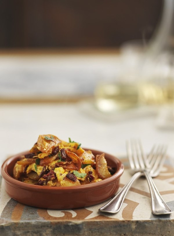 Potatoes with chorizo and egg