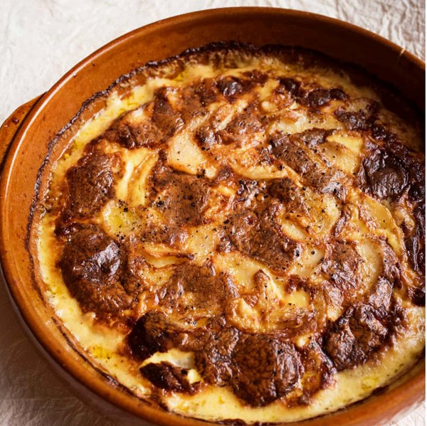 Potatoes with smoked garlic and Comté