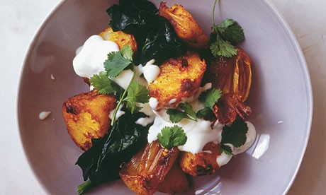 Potatoes with spices and spinach