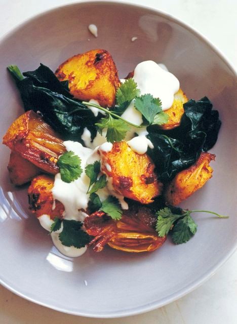 Potatoes with spices and spinach