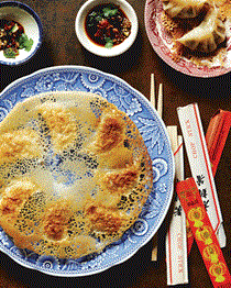 Potstickers royale with crispy crepe