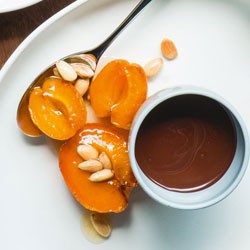 Potted chocolate cream, apricots and almonds