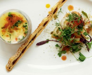 Potted crab with crab sticks (Potted crab with blood orange and pickled fennel salad and brown crab sticks)