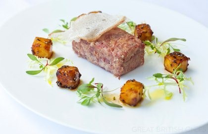 Potted gammon with peppered pineapple