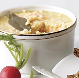 Potted shrimp on toast with celery-radish salad