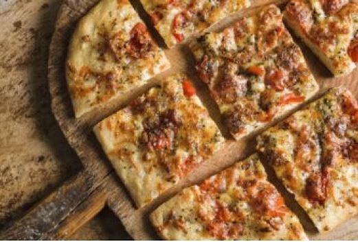 Pour-in-the-pan pizza with tomatoes and mozzarella