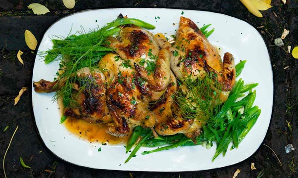 Poussin with runner beans