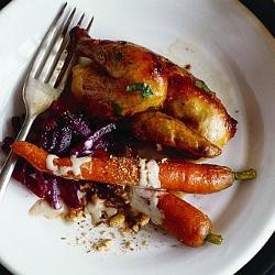 Poussins roasted with pomegranate molasses