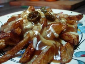 Poutine with beef gravy and Stilton
