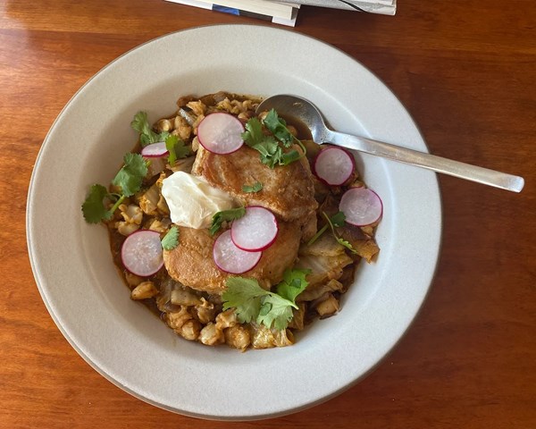 Pozole and pork chops
