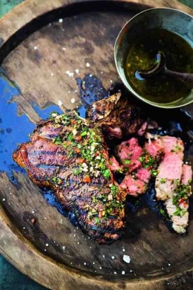 Prairie-rubbed porterhouse steak with chimichurri