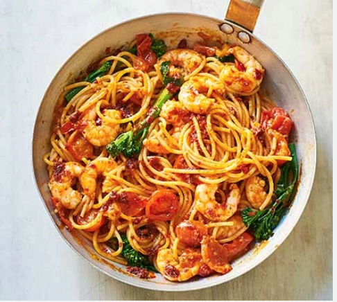 Prawn & harissa spaghetti