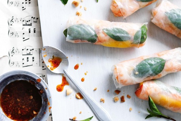 Prawn & mango rice paper rolls with nam jim