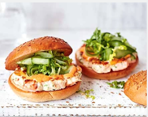 Prawn & salmon burgers with spicy mayo
