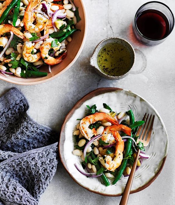 Prawn and bean salad with preserved lemon dressing