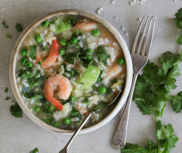 Prawn and bok choy risotto
