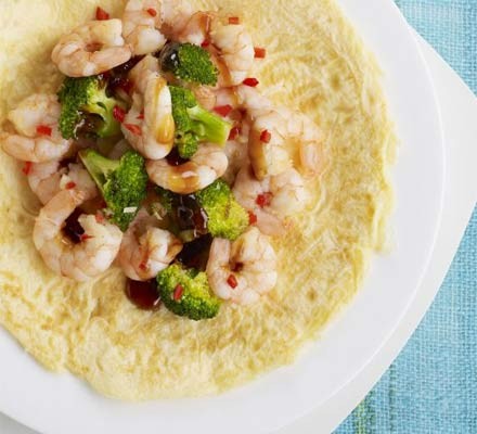 Prawn and broccoli Asian omelette