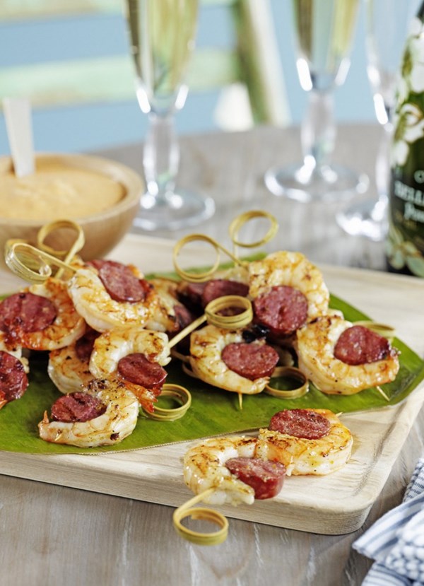 Prawn and chorizo kebabs with smoked paprika mayo