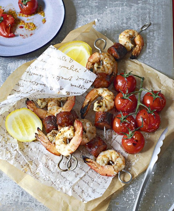 Prawn and chorizo skewers