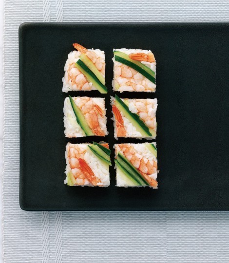 Prawn and cucumber squares (Oshi sushi)
