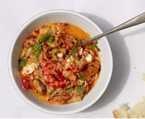 Prawn and mussel saganaki with feta, fennel and ouzo