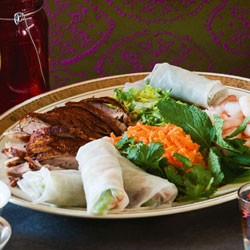 Prawn and roast duck spring rolls