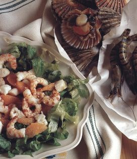 Prawn and scallop salad with orange sections
