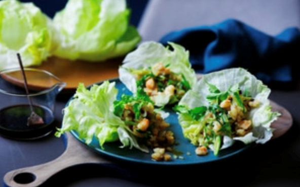 Prawn and shiitake lettuce cups