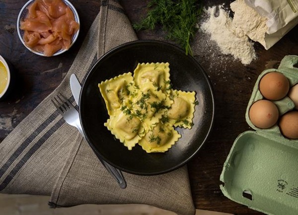 Prawn and smoked salmon ravioli