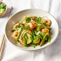 Prawn and spring vegetable noodles